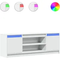 vidaXL Armoire TV avec éclairage LED Blanc 139,5x34x50cm Bois composite