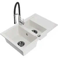 Mexen Gaspar évier en granit 1,5 bac avec égouttoir et mitigeur Aster, blanc - 6507-20-73450-07-B
