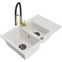 Mexen Gaspar évier en granit 1,5 bac avec égouttoir et mitigeur Aster, blanc - 6507-20-73450-57-B