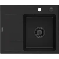 Mexen Ben Evier en granit 1 bac avec étagère à droite 600 x 500 mm, noir, siphon noir - 6523605000-77-B