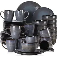 Happyment Sublimo Vittoria Service de table - 48 pièces - 12 personnes - Gris foncé - Services de table - Assiettes plates - Assiettes creuses - Assiettes à déjeuner - Servies - Servies de cuisine