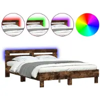 vidaXL Cadre de lit avec tête de lit éclairage LED chêne fumé 140x190cm