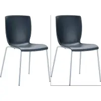 CLP Lot de 2 chaises de bistrot Mio avec piètement en aluminium et assise en plastique noir