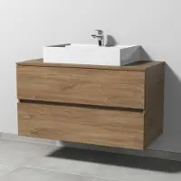 Sanipa Ensemble Solo One d'angle, en céramique, de 100 cm, comprenant un lavabo en céramique et un meuble sous-vasque avec 2 tiroirs