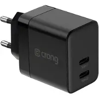Crong Ultra Compact GaN - Chargeur mural 2x USB-C Power Delivery 35W (Noir)