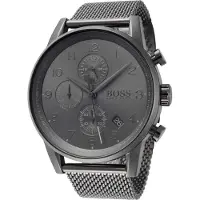 HUGO BOSS Montre chronographe pour homme Boss Navigator, couleur gris, bracelet en maille en acier inoxydable, modèle HB1513674