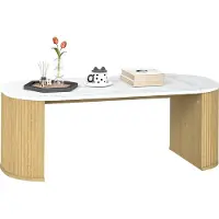 HOMCOM Table basse ovale, table d'appoint aspect effet marbre, avec coins arrondis et pieds épais, pour salon bureau chambre, 110 x 50 x 40 cm, blanc