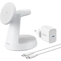 Anker Chargeur sans fil magnétique MagGo 3-en-1 MagSafe Qi2 15 W (chargeur et câble inclus), blanc