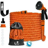 VOUNOT Tuyau d'arrosage flexible 15m, Flexible d'eau extensible avec 10 fonctions de pulvérisation, Orange