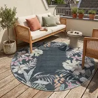 Volero - Tapis rond d’extérieur à fleurs - Poppy Vert - Ø 230 cm