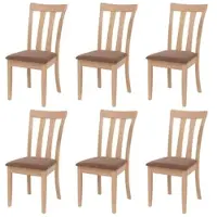 Mendler Lot de 6 chaises de salle à manger HWC-G46, chaise de cuisine, tissu/textile, bois massif piètement couleur naturelle, marron