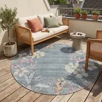 Volero Tapis d’extérieur rond à fleurs - Poppy Vert Olive | Ø 230 cm | Rond | Tissage plat