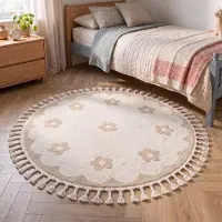 Little Olly Tapis rond lavable pour enfant | Moos Flower Crème | Ø 80cm | Crème | Rond
