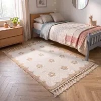 Little Olly Tapis lavable pour enfant - Moos Flower Crème | 80x150 cm | Rectangulaire | Pile courte