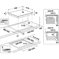 Whirlpool WTX6019DCF, noir, encastrable, 59 cm, plaque à induction à zones, vitrocéramique, 4 zones
