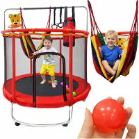 Kik Trampoline d'extérieur pour enfants, avec filet et panier de basket, diamètre 155 cm, couleur rouge