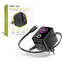 Mobile Origin PW3 GaN 65W schwarz / Ladegerät mit TFT-Display / 1x USB-C-Kabel / 1x USB-C 1x USB-A (65 W, 3 ports), Chargeur USB, Noir