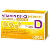 Hevert Arzneimittel GmbH & Co. KG Vitamines D3 et K2 Hevert plus, calcium et magnésium, 1000 UI par capsule, 120 capsules