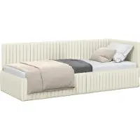Syfax Cadre de lit d'angle avec tête de lit Crème 80 cm x 200 cm Tissu