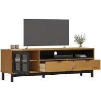 vidaXL Armoire TV avec porte en verre FLAM 158x40x50 cm Pin massif