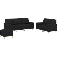 vidaXL Ensemble de canapés 3 pièces avec coussins Tissu noir