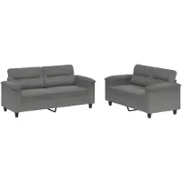 vidaXL Ensemble de canapés 2 pièces avec coussins Gris foncé Tissu microfibre