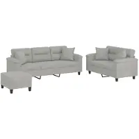 vidaXL Ensemble de canapés 3 pièces avec coussins gris clair tissu microfibre