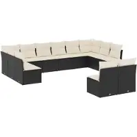 vidaXL Ensemble de 12 canapés de jardin avec coussins noir poly rotin