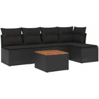 vidaXL Ensemble de salon de jardin 6 pièces avec coussins noir poly rotin