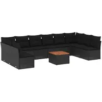 vidaXL Ensemble de salon de jardin 11 pièces avec coussins noir poly rotin