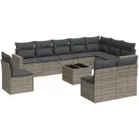 vidaXL Ensemble de salon de jardin 11 pièces avec coussins Gris Poly rotin