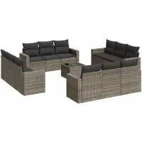 vidaXL Ensemble de 13 canapés de jardin avec coussins Gris Poly Rattan