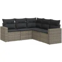 vidaXL Ensemble de salon de jardin 5 pièces avec coussins Gris Poly rotin
