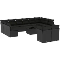 vidaXL Ensemble de 13 canapés de jardin avec coussins noir poly rotin