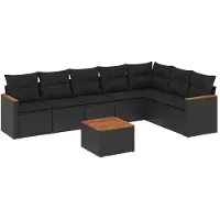 vidaXL Ensemble de jardin canapé 8 pièces avec coussins noir poly rotin