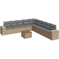 vidaXL Ensemble de salon de jardin 10 pièces avec coussins Beige Poly Rattan