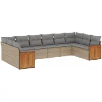vidaXL Ensemble de salon de jardin 10 pièces avec coussins Beige Poly Rattan