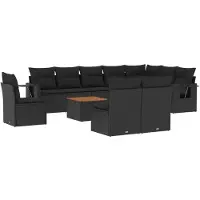 vidaXL Ensemble de salon de jardin 11 pièces avec coussins noir poly rotin