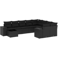 vidaXL Ensemble de 10 canapés de jardin avec coussins noir poly rotin