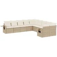 vidaXL Ensemble de salon de jardin 10 pièces avec coussins Beige Poly Rattan