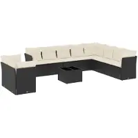 vidaXL Ensemble de salon de jardin 11 pièces avec coussins noir poly rotin