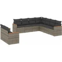 vidaXL Ensemble de salon de jardin 9 pièces avec coussins Gris Poly rotin