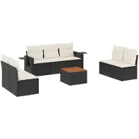 vidaXL Ensemble de jardin canapé 8 pièces avec coussins noir poly rotin