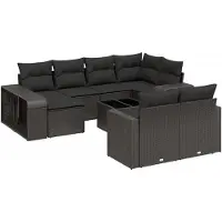 vidaXL Ensemble de salon de jardin 11 pièces avec coussins noir poly rotin