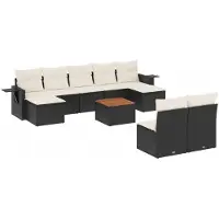 vidaXL Ensemble de 10 canapés de jardin avec coussins noir poly rotin