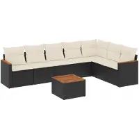 vidaXL Ensemble de jardin canapé 8 pièces avec coussins noir poly rotin