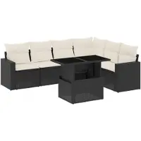 vidaXL Ensemble de salon de jardin 7 pièces avec coussins noir poly rotin