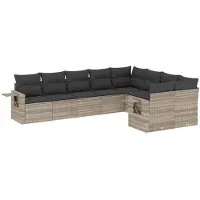 vidaXL Ensemble de salon de jardin 9 pièces avec coussins gris clair Poly rotin
