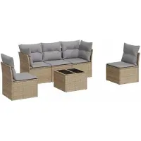 vidaXL Ensemble de salon de jardin 6 pièces avec coussins Beige Poly Rattan