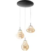 FABAS LUCE Suspension Deva Ø500Mm, Led 42W, 4530Lm, 2700K/3000K/4000K, Réglable, Structure En Métal Et Verre Borosilicate Ambré, Design Élégant Et Moderne.